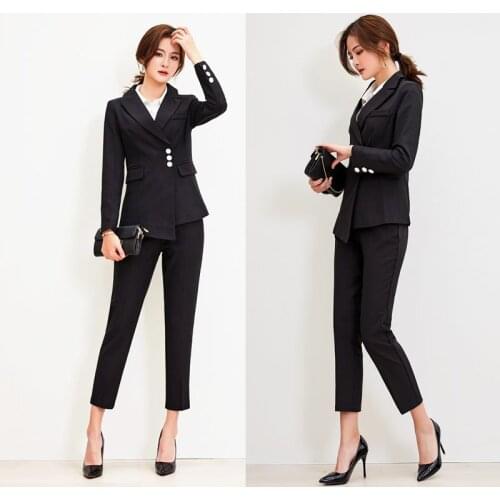 2020 two piece outfits for women Solid color fashion professional white OL women set clothing