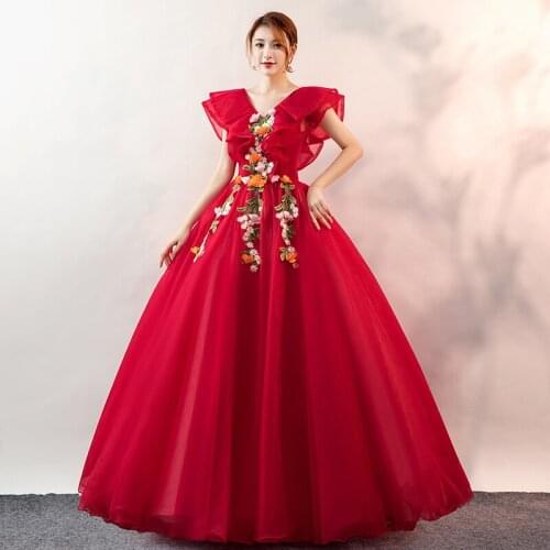 New wine lady girl women princess prom evening banquet party ball performance singing dress gown free shipping