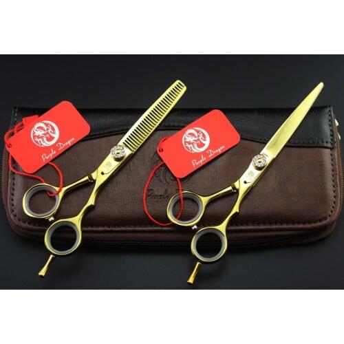 TOPPEST 6.0'' Golden Hairdressing Scissors With Bag JP 440C 62HRC Home & Salon Cutting Scissors Thinning Shears Hair Scissors