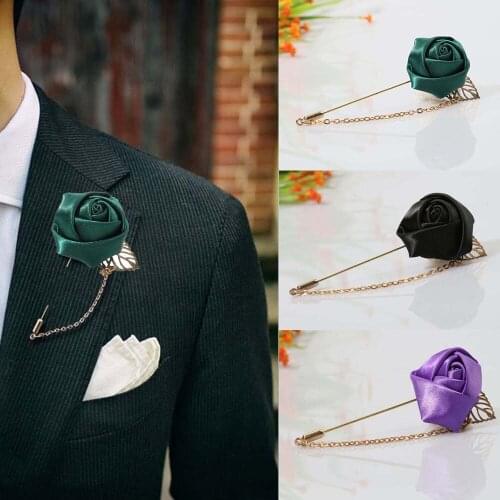 1pcs Mens Suit Rose Flower Brooches Pins Canvas Fabric Ribbon Tie Brooch for Men Clothing Dress Accessories
