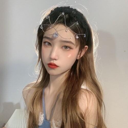 1PC Headband Lace Tiara Rhinestone Hairband Combs Forehead Jewelry Hair Accessories for Girls Party Wedding Bling Hairwear