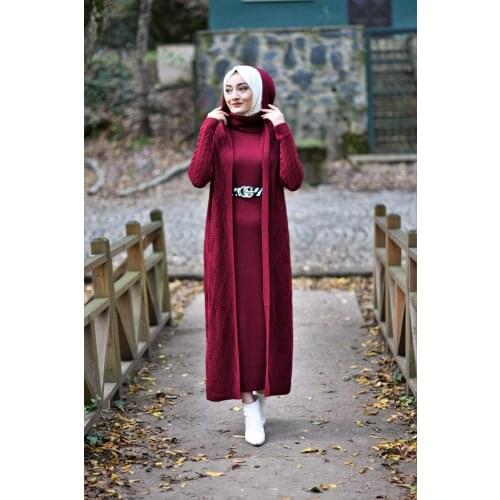 2 pieces women dress hooded (new version) express shipping, knitted cardWinter Autumn امرأة ستر Dubai Fashion English FREE SHİPP