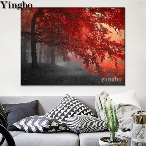 Autumn Red leaves diy diamond painting 5d diamond embroidery cross stitch full square round Woodland landscape home decor