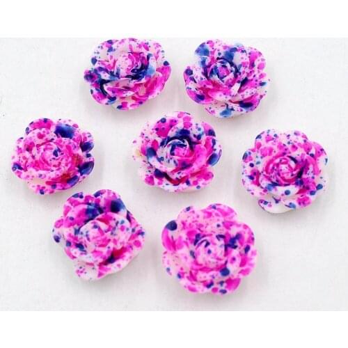 New 12pcs 14mm Rainbow/Double Color Resin Rose Flower Flatback Stone Appliques For Phone/Crafts DIY Color Rose+Blue