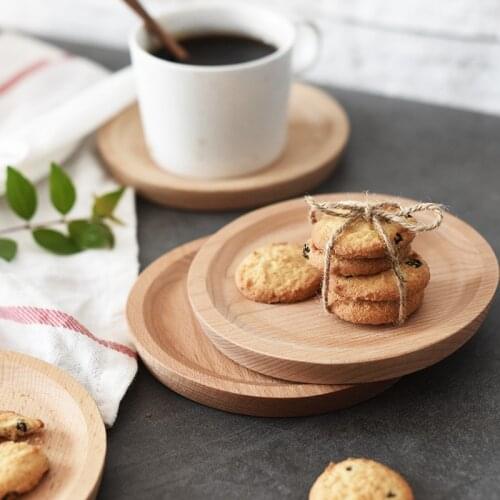 4Pcs Small Wooden Plate Round Fruit Cake Dessert Plate Mini Wood Serving Tray Mug Coasters Kitchen Wooden Utensils Tableware