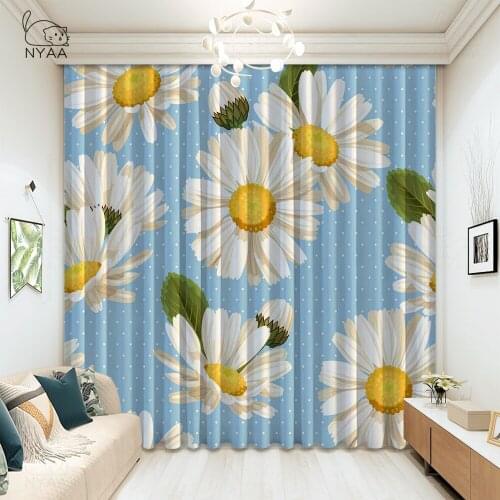 White Daisies Flowers Curtain Living Room Printed Door Curtains Home Deco Interieur Luxury Curtains For Room Hall Micro Shading