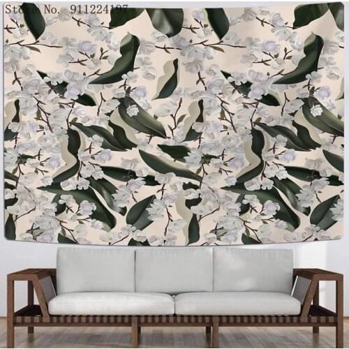 Botanical Wildflower Tapestry Wall Hanging Flower Green Leaf Tapestry Boho Tapestries Wall Carpet Psychedelic INS Home Decor