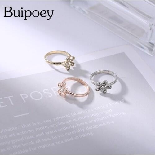 Buipoey 3 Color Fashion Crystal Daisy Flowers Ring For Women Original Stackable Lovers Female Engaged Wedding Ring Jewelry Gift