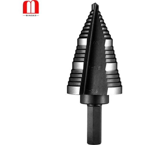 6542 Titanium Coated Faster Drilling Step Drill Bit Double Fluted 7/8 to 1-3/8 Multiple Hole Metals Platic Wood Cone Drill Bits