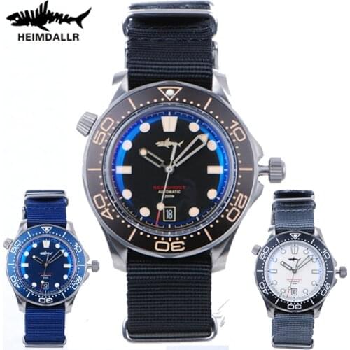 HEIMDALLR Diving Watch NH35A Automatic Mechanical C3 Luminous Black Blue White Dial Titanium Sea Ghost 200M Steel Nylon Strap