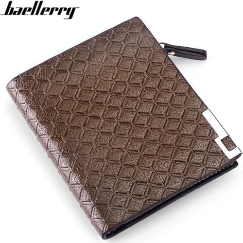Baellerry Designer Plaid Brown Men Standard Wallet Purse Leather Card Holder Coin Pocket Male Small Wallets Man Casual Carteras