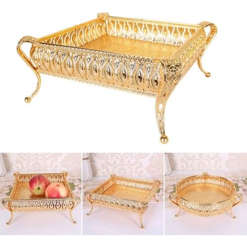 Home Drinks Tray Creative Vintage Fruit Plate Multi-Function Snack Storage Box Round Square Tray Gold Fruit Basket Desk Decor