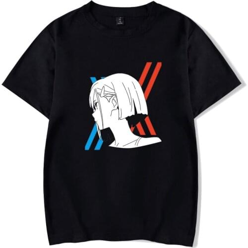 Anime Darling in the franxx t-shirt Zero Two T-shirt Casual Short Sleeve black tees Men/women/kids Soft O-neck Tee franxx tops
