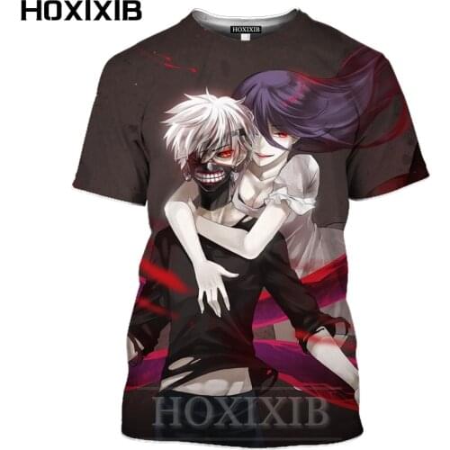 HOXIXIB Anime Tshirt Men Kamishiro Rize Cute 3D Color Print Tokyo Ghoul T Shirt Women Short Sleeve Tops Black Bloody Unisex Tees