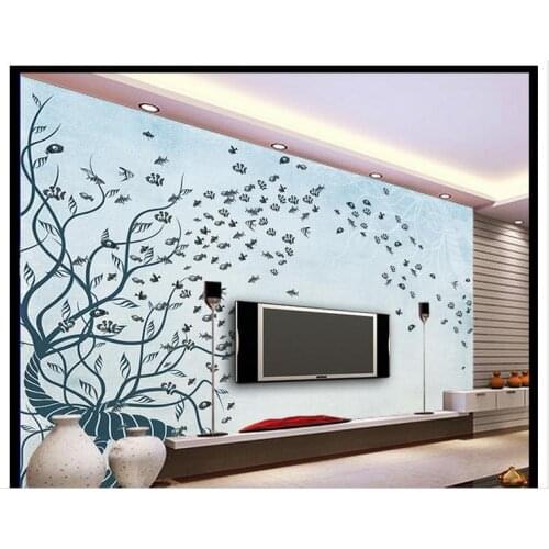 Customized 3d wallpaper 3d wall murals Hand-painted Mediterranean fish TV setting wall beauty home decoration
