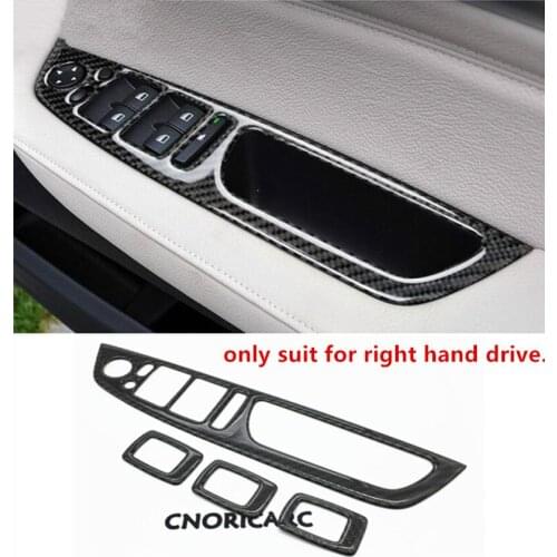 Carbon Fiber Window Glass Lifting Buttons Frame Decoration Cover Trim 4pcs For BMW X5 E70 X6 E71 Car Styling RHD