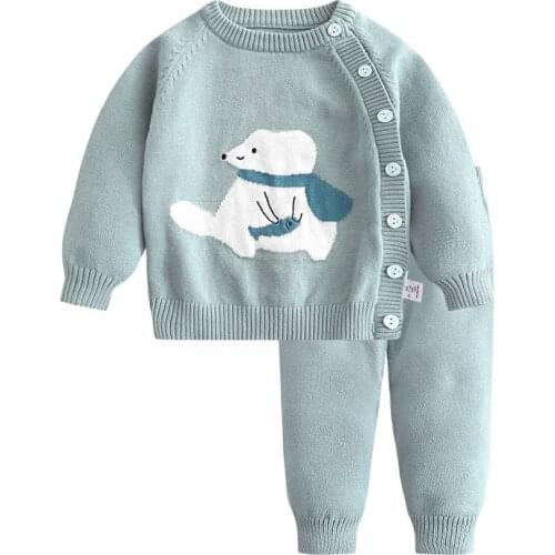 Baby Boys Sets Clothing Cotton Long Sleeve Cartoon Knitted Sweater Suit 2020 New Autumn Children Outfit Sets Girls Outing Suits