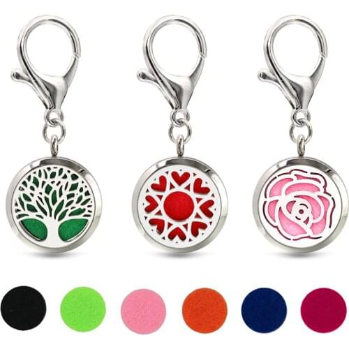 Cat Rose Hearts Chain Essential Oil Perfume Diffuser 30mm Magnetic Locket with Lobster Clasp Key Ring 10pcs Pads Free