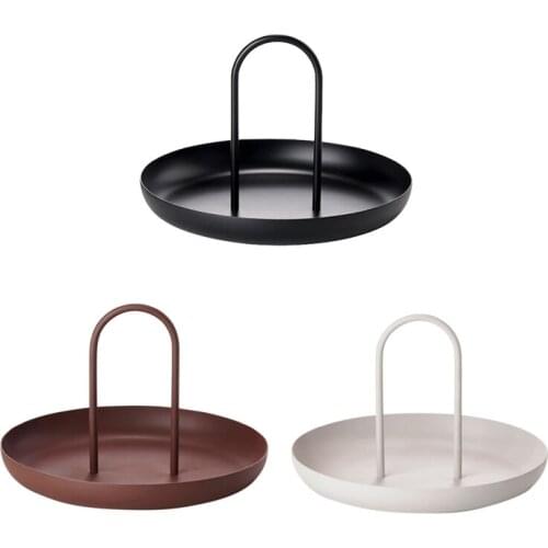 3 Colors Round Jewelry Tray with Ring Handle Living Room Kitchen Table Meal Organizer Trays Sundries Storage Home Decorations
