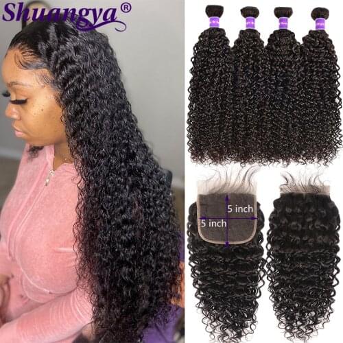Kinky Curly Bundles With Closure 100% Remy Human Hair Pre Plucked Peruvian 5x5 HD Lace Closure Curly Wave Bundles With Frontal