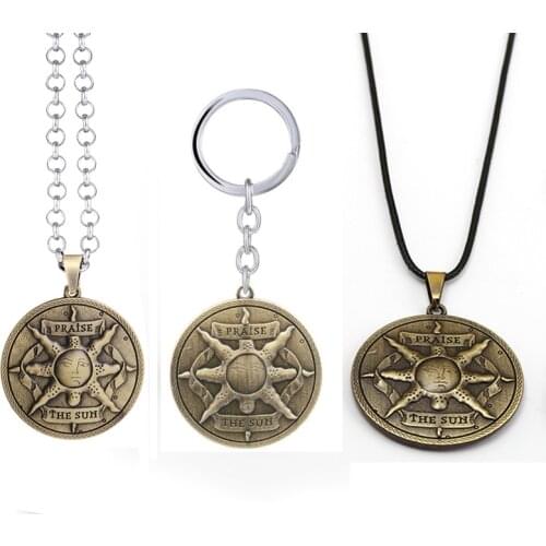 Hot Sale Dark Souls 3 Figure Keychain Sun Sollar Badge Necklaces Knight Logo Pendants Keyring For Women Men Car Bag Jewelry