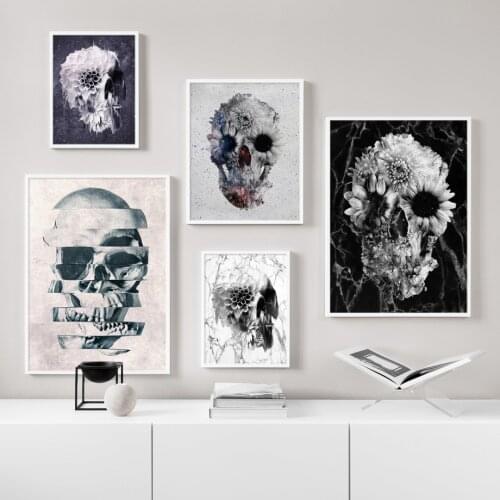 Anatomy Skull And Flowers Crazy Rock Wall Art Canvas Painting Nordic Posters And Prints Wall Pictures For Living Room Bar Decor