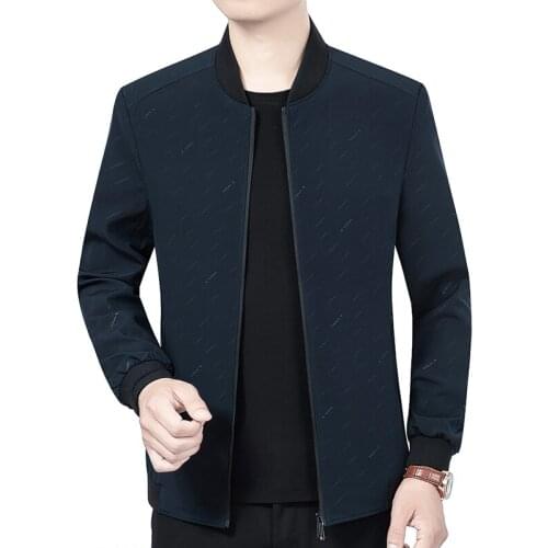 Cheap Spring Men Fashion Plus size Pattern Casual Polyester Stand Collar Windbreaker Jacket