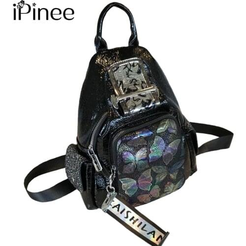 IPinee New Women Leather Backpacks High Quality Ladies Bagpack Luxury Designer Butterfly Casual Daypack Sac A Dos Girl Mochilas