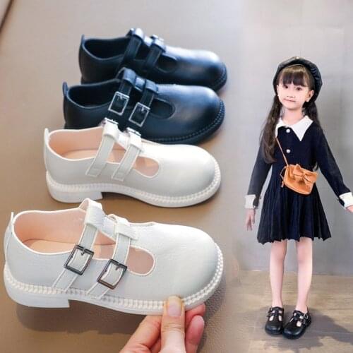 New Baby Girls' double-breasted Leather Shoes 4 Years Old Kidss 3 Round Head Fashion Retro Soft Flats 6 Toddler Princess Shoes