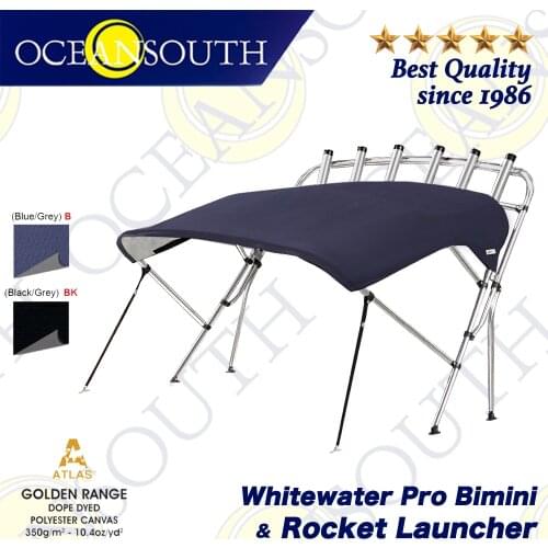 Oceansouth Whitewater Pro Bimini & Rocket Launcher 1.5-2.1m 25mm Aluminium Extra Strength Tube Boat-cover Top UV Protection