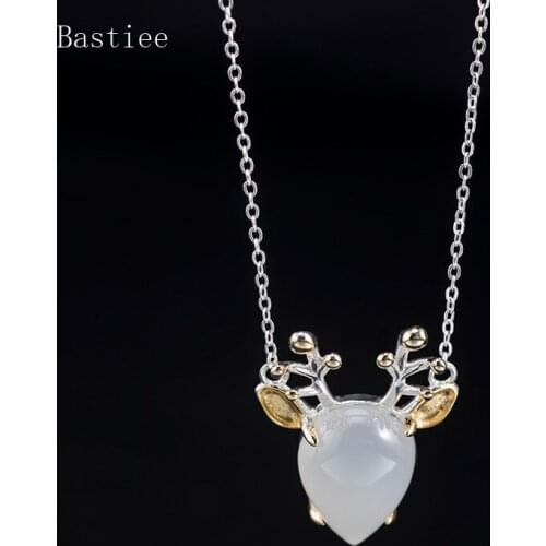 Bastiee Chalcedony Garnet Necklace Pendant Silver 925 Jewelry For Women Accessories Deer Link Chain Christmas Gifts Girl