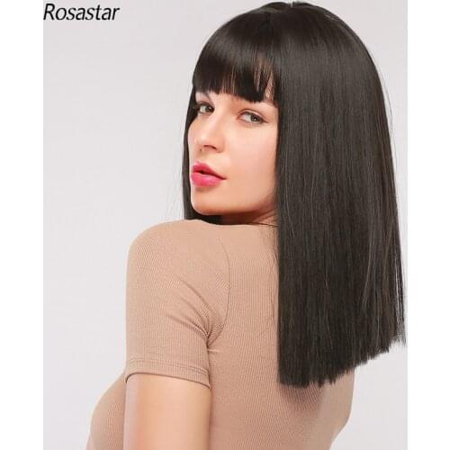 Rosa Star Straight Royal Blue Synthetic Wigs With Bangs For Women High Temperatural Fiber Natural Daily Cosplay Party CostumeWig
