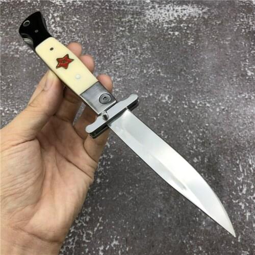Manual Folding Pocket knife black and white resin handle 440C blade Mirror Finish Outdoor Camping