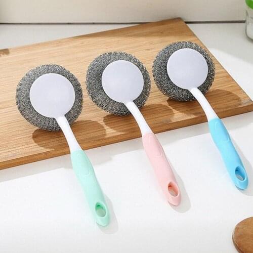 Steel Wire Ball Long Handle Brush Pan Dishes Cleaning Stainless Steel Cleaning Ball Household Wash Ball Wire Handle Brush
