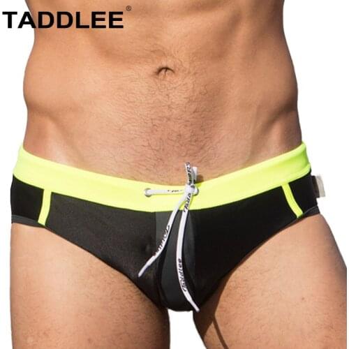 Taddlee Brand Sexy Mens Swimwear Swimsuits Swim Boxer Briefs Surf Board Trunks Shorts Gay Penis Pouch Pad Inside WJ Black Color
