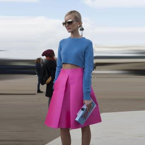 High Fashion Fuchsia Skirts Short Sweet Hot Pink High Waist Women Custom Plain Skirt Pleated Faldas Saia Jupe