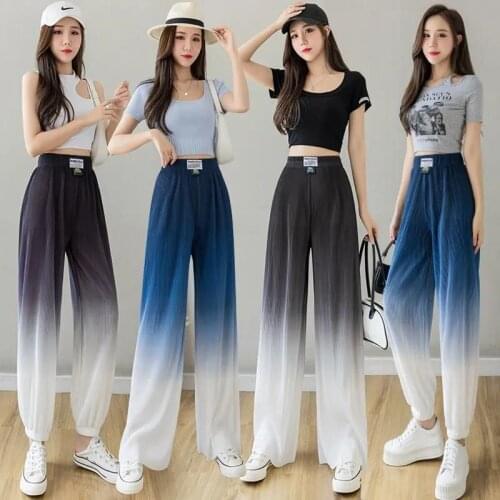Pants For Women Gradient IceSilk Drape Trousers 2021 Streetwear Woman High Waist Harem Pants Oversize Autumn Ladies Causal Pants