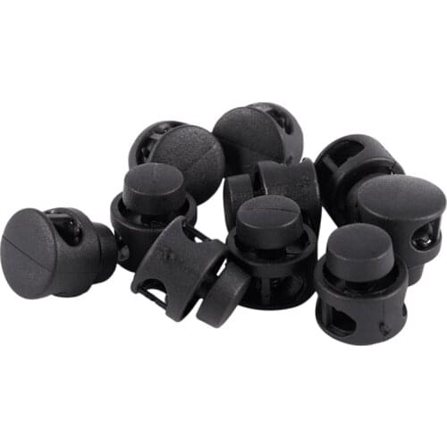 10 Pcs Plastic Toggle Stoppers 2 Holes Cord Locks End Black