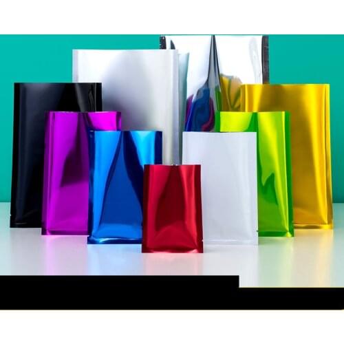 100pcs Colorful Foil Food Plastic Packaging Flat Packaging Bags With Logo printed Bags Black Aluminum Foil Storage Bag