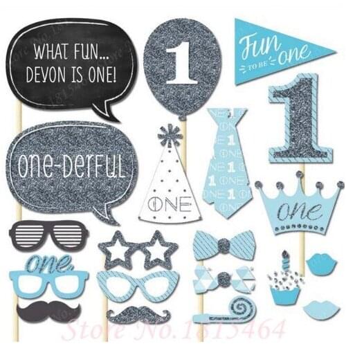 20pcs/set 1st Baby Party Photobooth Props Newborn Shooting Props Birthday Baby Shower Masquerade Glitter Photo Props Supplies