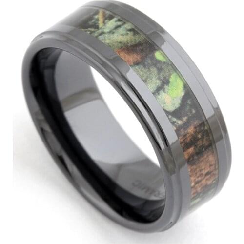 8mm Ceramic Ring Men and Women Couple Ring Inlaid Tree Pattern Black Ceramic Ring