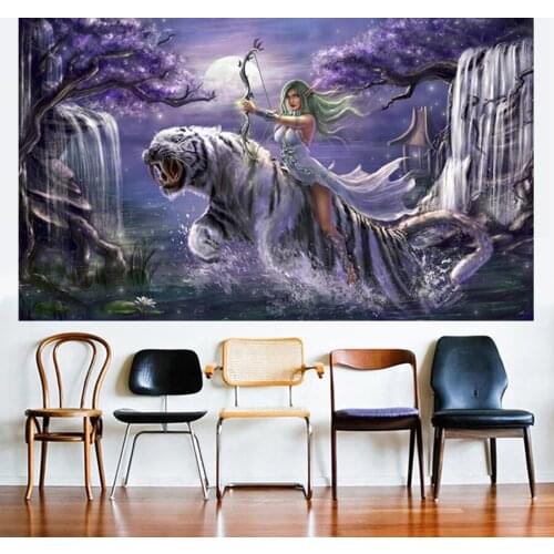 Girl and tiger diamant Painting full square round 5d diy diamond rhinestone embroidery mosaic Anime fairy and animal,EE1413