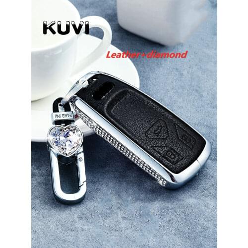 Diamond Zinc Alloy Leather Car Key Cover Case Key Case For AUDI A4 B9 Q5 Q7 TT TTS 8S 2016 2017 car smart remote Car Styling