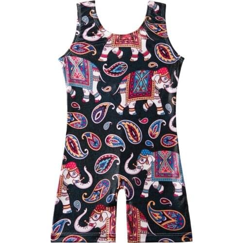 Kid Girls Ballet Leotard Sleeveless Gymnastics Leotard Elephant Dance Patterned Glittering Bodysuit Ballerina Costume