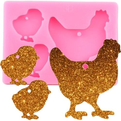 Shiny Chciken Family Silicone Mold Epoxy Craft Keychain Molds Polymer Clay Pendant Mould DIY Handmade Charms Moulds