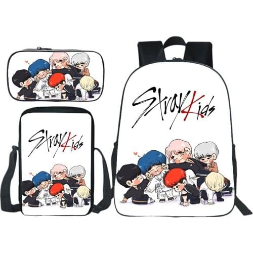 Stray Kids Backpack Men Bookbag Girl Boy School Bag Cartoon Bagpack Pencil Case Shoulder Bag Women Men Casual Backpack Mochila