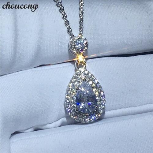 Choucong Charm Water shape Necklace for women Bridal 5A Zircon Cz Real 925 Sterling silver Wedding Pendant with Necklace jewelry