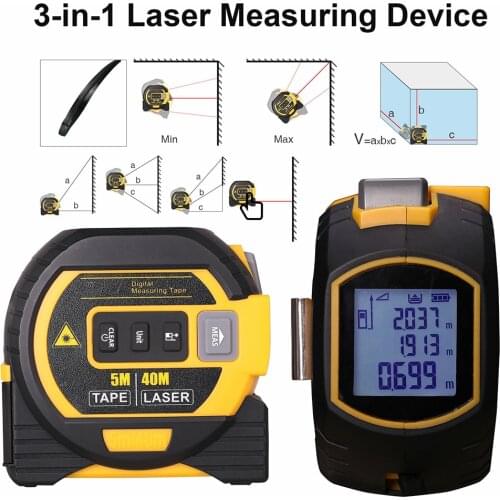 Digital Laser Tape Measure 3 in 1 Laser Level Tape Measure Distance Meter 40m Rangefinder Measuring Instrument Construction Tool