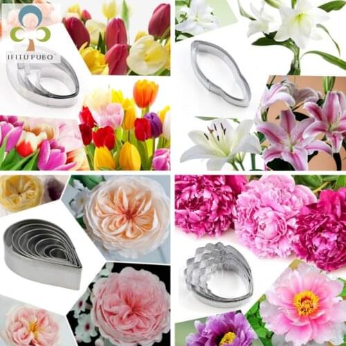 Rose/Tulip/Lily Peony Flower Mold Fondant Cake Decoration Cookie Biscuit Floral Petal Cutter Stainless Steel Sugarcraft Tool GYH