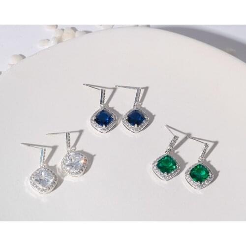 Geometric Womens Short Chic Elegant Trendy Earrings Blue Zircon drop Earrings Full Earrings